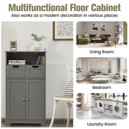 Mueble Lateral de Baño de Madera con 2 Cajones y 2 Puertas - Gris