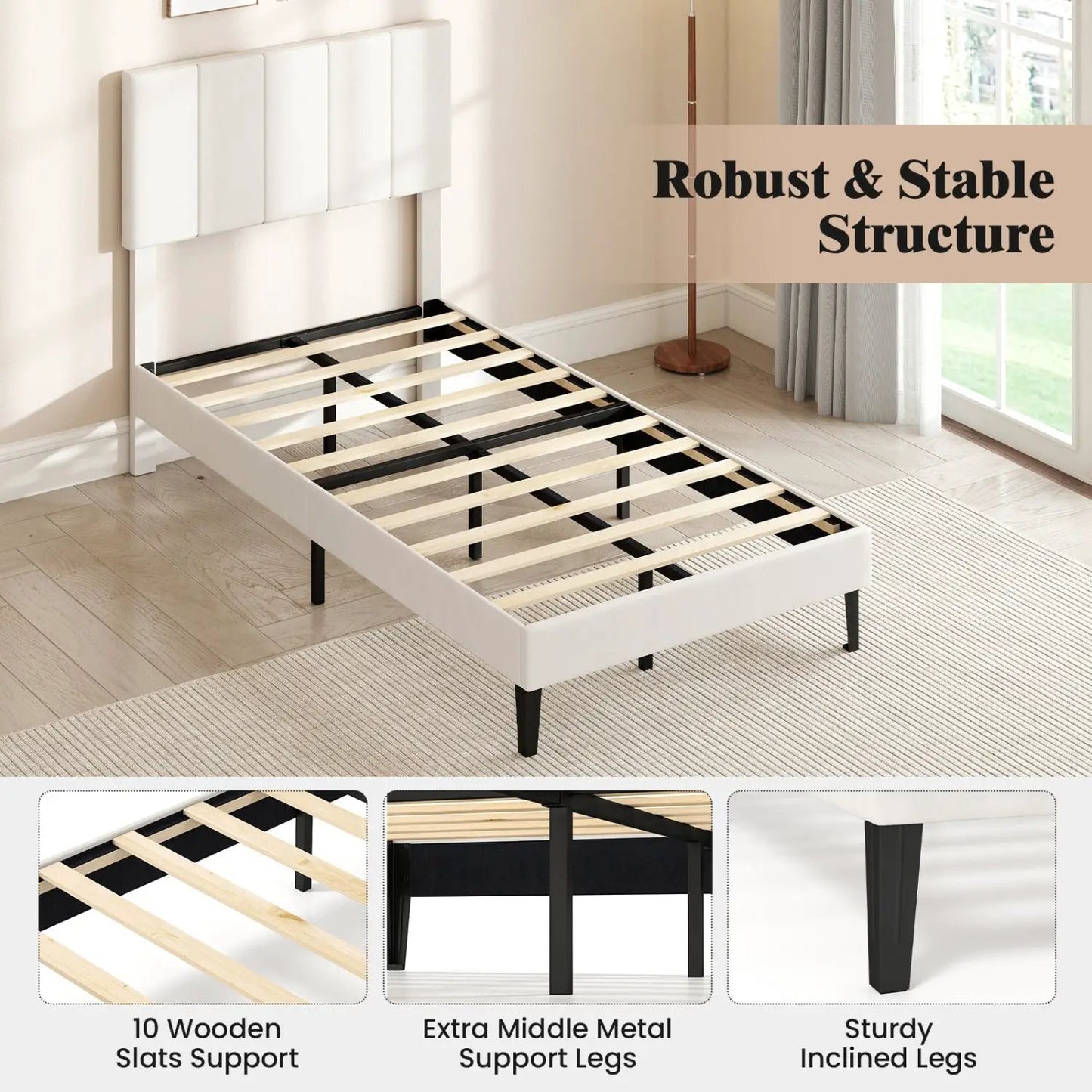 Platform Bed With Adjustable Headboard Twin