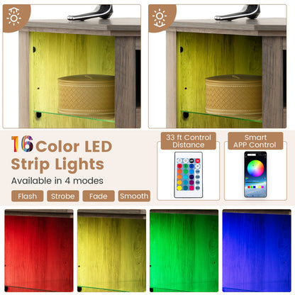 Mueble esquinero para TV con chimenea, luces LED y control por aplicación inteligente para televisores de 50 pulgadas - Gris