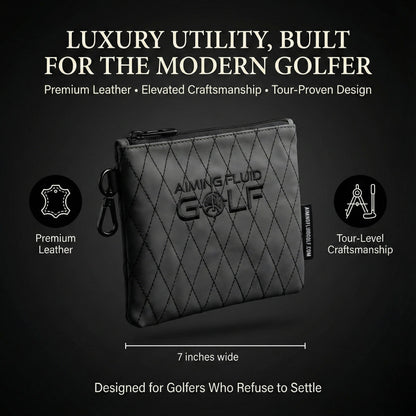 Leather Golf Utility Pouch by Aiming Fluid Golf, premium gray quilted leather with zipper on Tampa Home & Garden Store