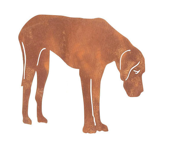 Great Dane statue lawn ornament in rusty metal silhouette, dog wall art on Tampa Home & Garden Store