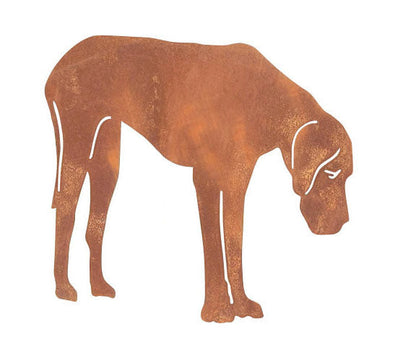 Great Dane statue lawn ornament in rusty metal silhouette, dog wall art on Tampa Home & Garden Store