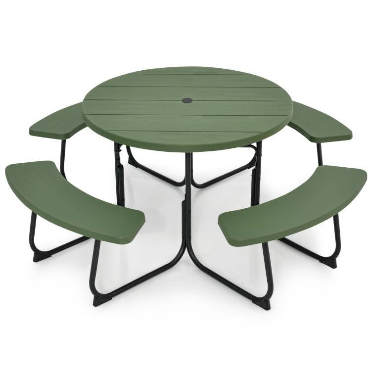 Green All Weather 8 Seater Picnic Table Umbrella Hole - Tampa Home & Garden Store