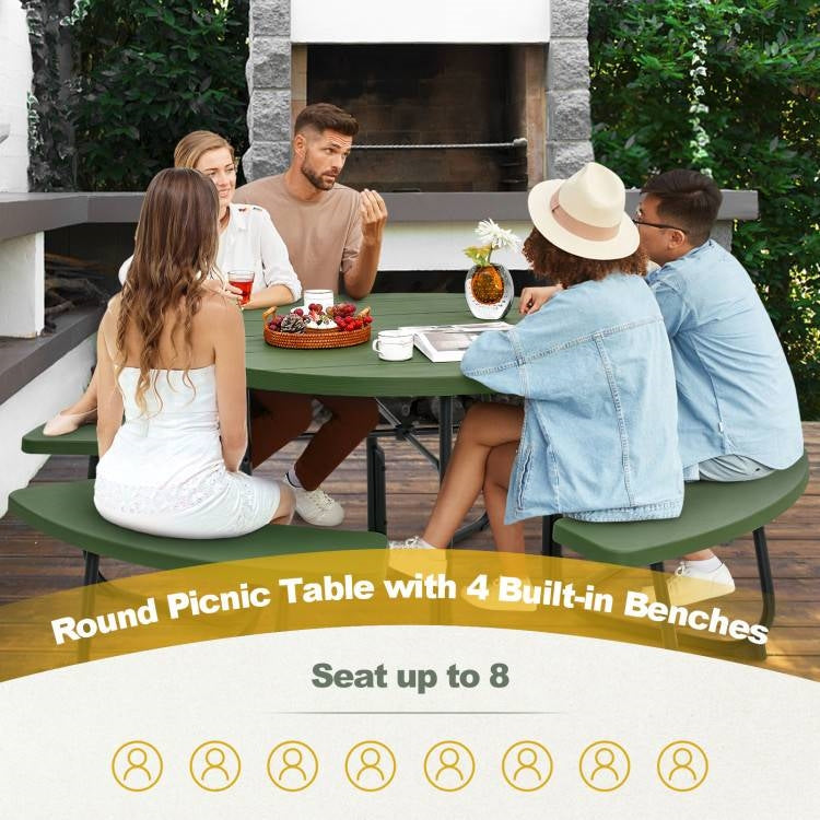 Green All Weather 8 Seater Picnic Table Umbrella Hole - Tampa Home & Garden Store