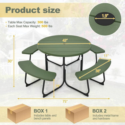 Green All Weather 8 Seater Picnic Table Umbrella Hole - Tampa Home & Garden Store