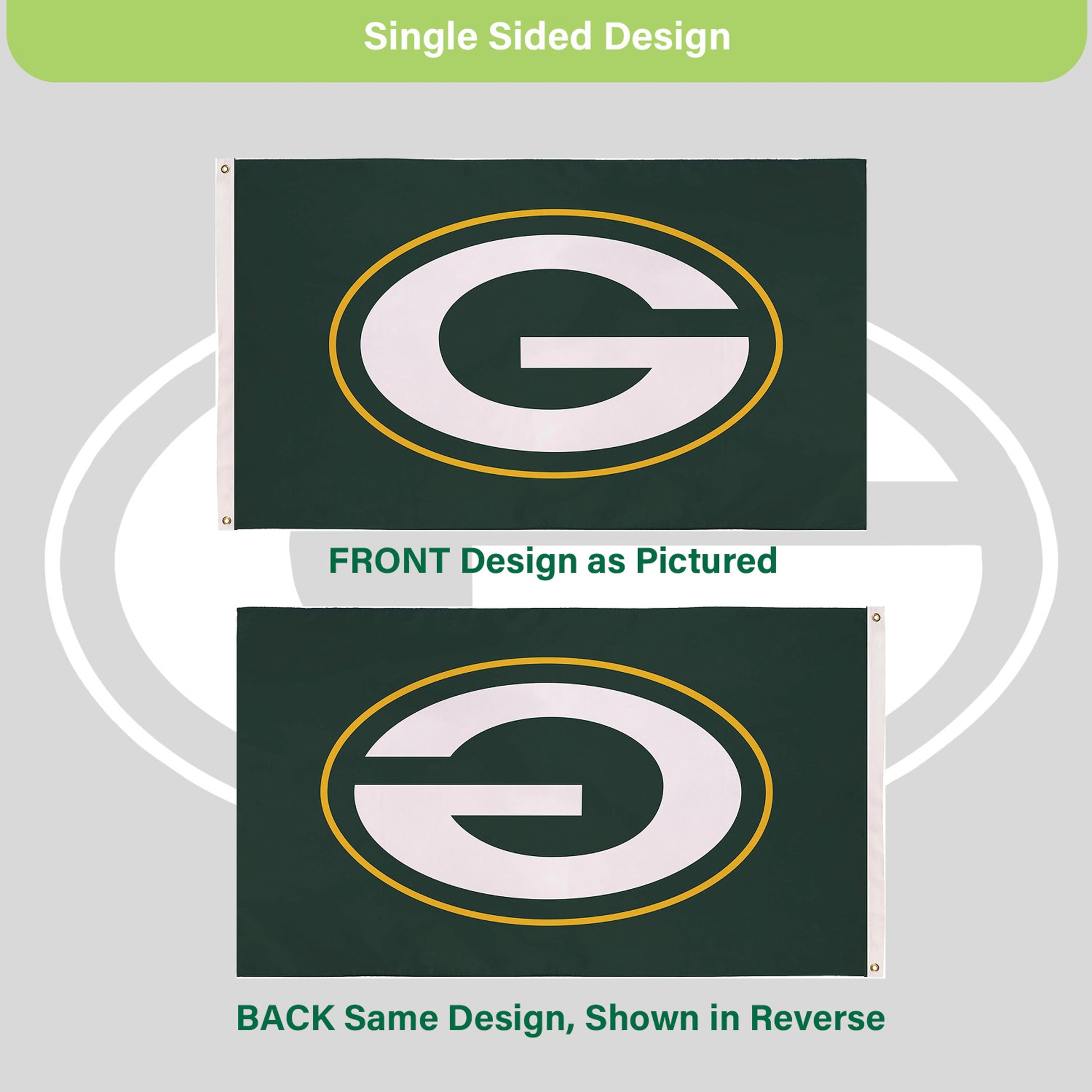 Green Bay Packers Single Sided Estate Flag with 2 Grommets, 3'x5' - Tampa Home & Garden Store