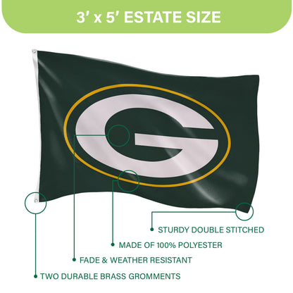 Green Bay Packers Single Sided Estate Flag with 2 Grommets, 3'x5' - Tampa Home & Garden Store