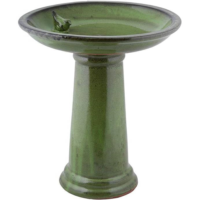 Green Ceramic Outdoor Garden Birdbath - 16-inch Diameter - Tampa Home & Garden Store