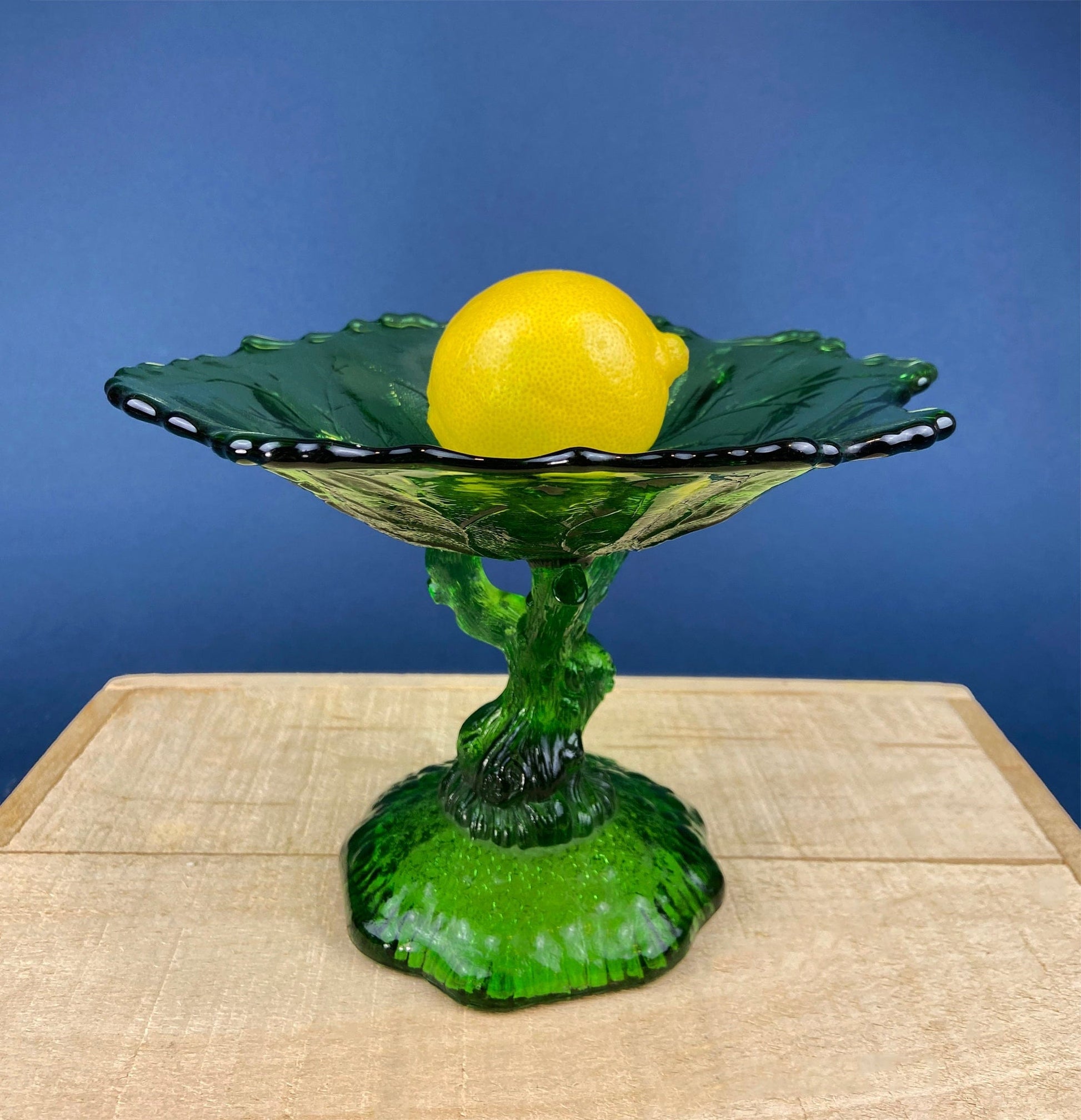 Green Glass Compote Shaped Like a Tree. Vintage Footed Serving Dish with Stem Shaped like a Tree Trunk. Fruit Stand. Table Centerpiece. - Tampa Home & Garden Store