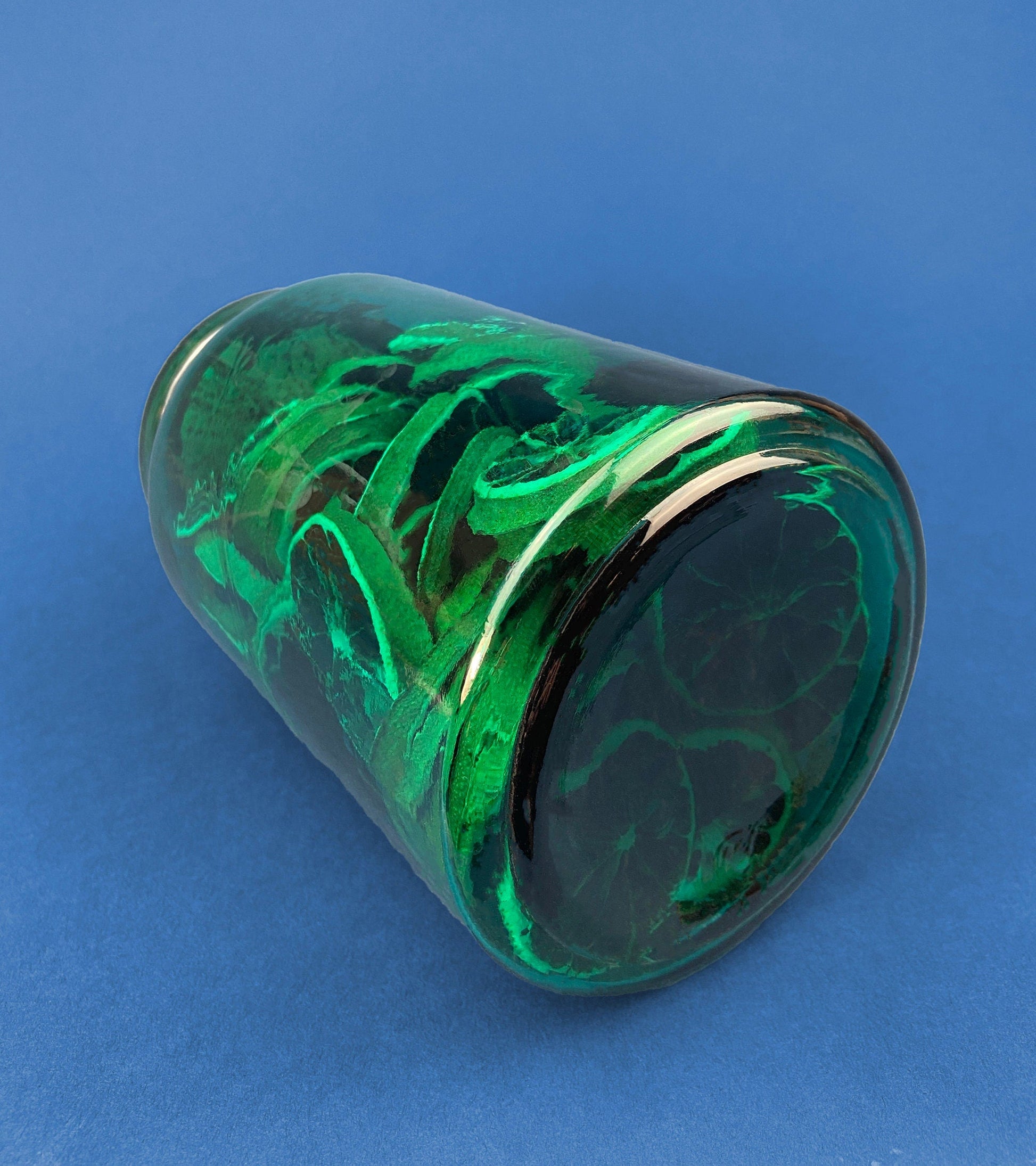 Green Glass Storage Jar with Dried  Orange Slices. Large, Deep Green Glass Canister with Cork Lid. Countertop Container. - Tampa Home & Garden Store