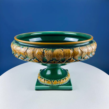 Green Majolica Ceramic Centerpiece Bowl with Gold Relief. Abigails Italy. Art Nouveau Flower Fern Jardiniere. Table Centerpiece. Dining Room Decor. - Tampa Home & Garden Store