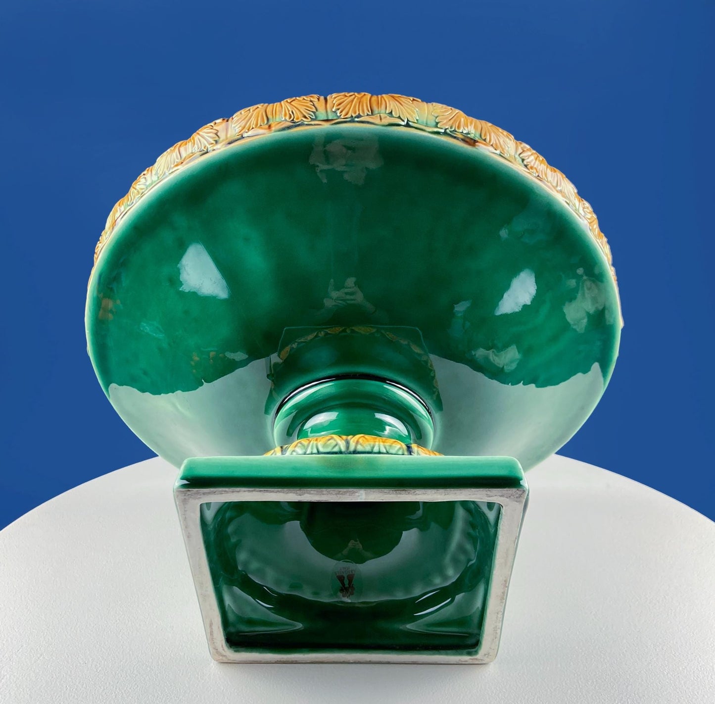 Green Majolica Ceramic Centerpiece Bowl with Gold Relief. Abigails Italy. Art Nouveau Flower Fern Jardiniere. Table Centerpiece. Dining Room Decor. - Tampa Home & Garden Store