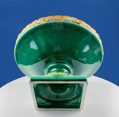Green Majolica Ceramic Centerpiece Bowl with Gold Relief. Abigails Italy. Art Nouveau Flower Fern Jardiniere. Table Centerpiece. Dining Room Decor. - Tampa Home & Garden Store