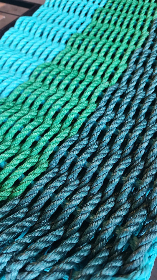 Green Ombre Rope Mat made with Lobster Rope, Hunter Green, Green, Teal - Tampa Home & Garden Store
