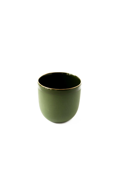 Handmade porcelain coffee cup with gold rim in green by Creating Comfort on Tampa Home & Garden Store