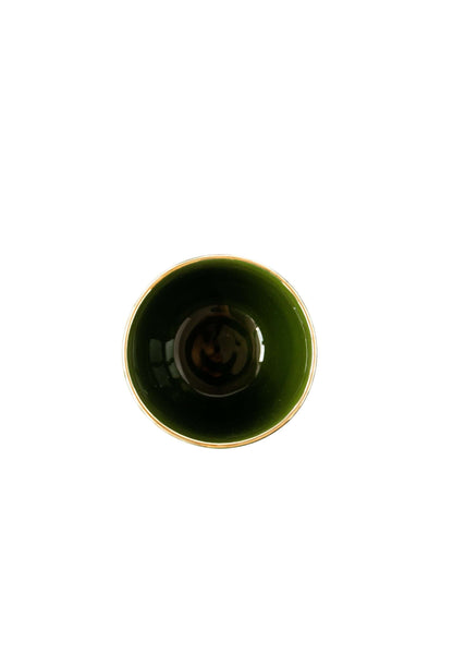 Handmade porcelain coffee cup with green glaze and gold rim by Creating Comfort on Tampa Home & Garden Store