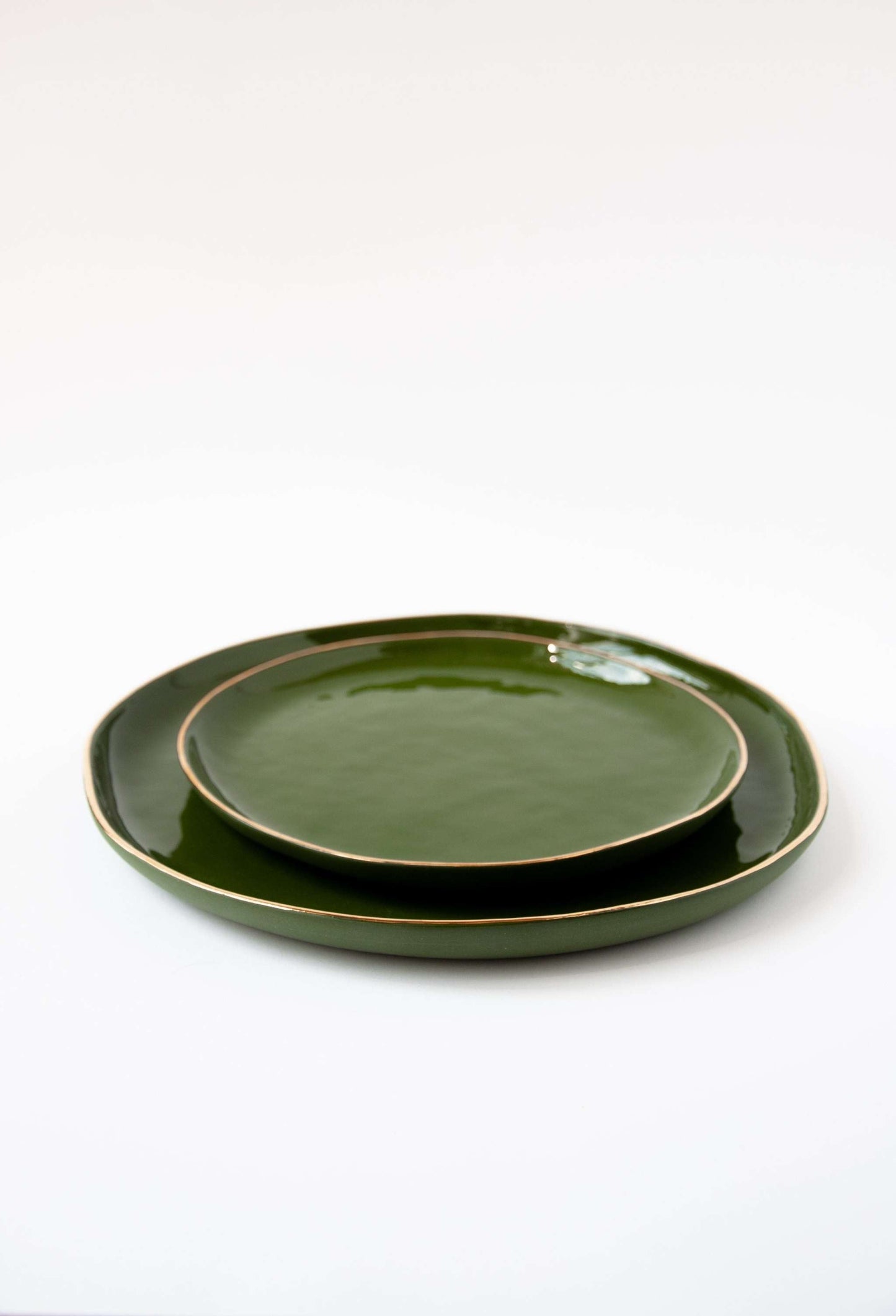 Handmade Green Porcelain Dinner Plates With Gold