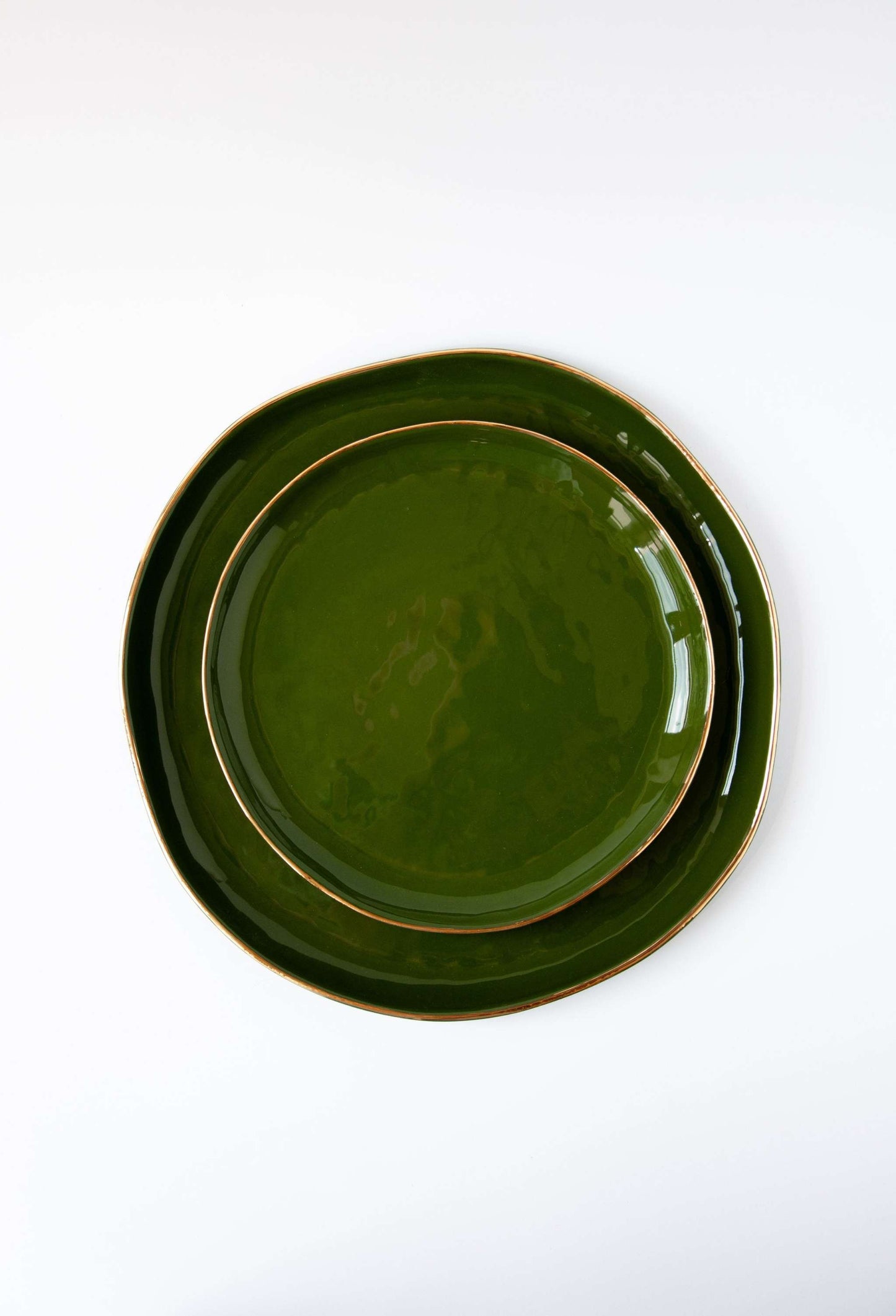 Handmade Green Porcelain Dinner Plates With Gold