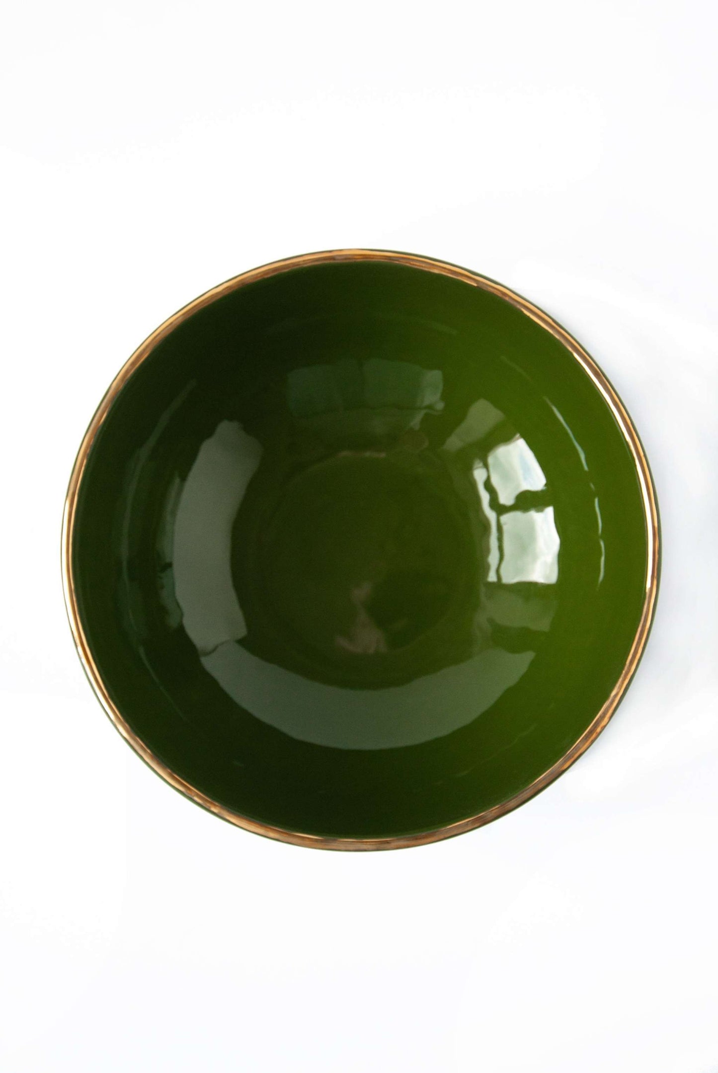 Green Handmade Porcelain Salad Bowl with Gold Rim