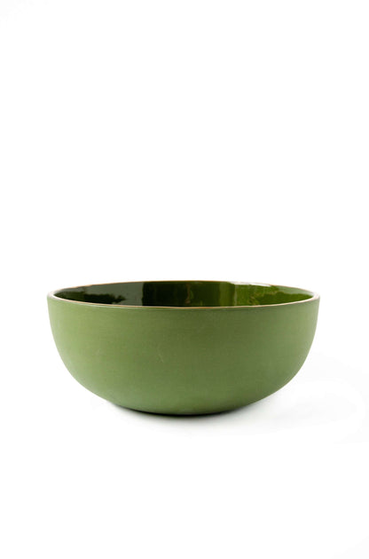 Green Handmade Porcelain Salad Bowl with Gold Rim