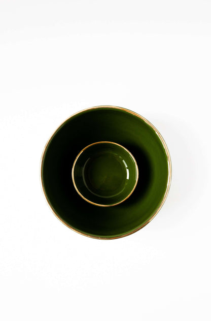Handmade Green Porcelain Pinch Bowl and Gold Rim