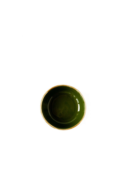 Handmade Green Porcelain Pinch Bowl and Gold Rim