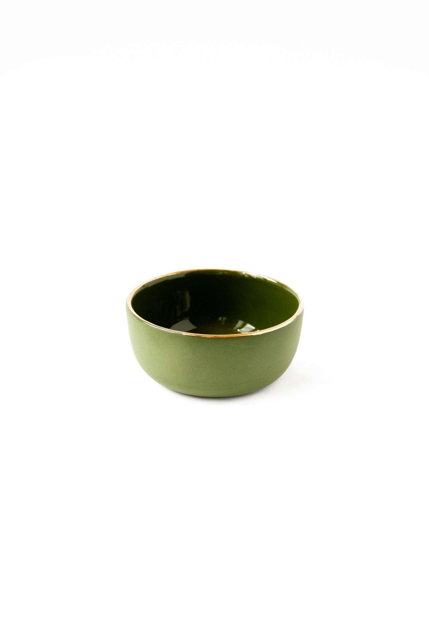 Handmade Green Porcelain Pinch Bowl and Gold Rim