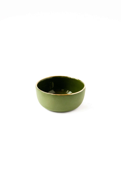 Handmade Green Porcelain Pinch Bowl and Gold Rim