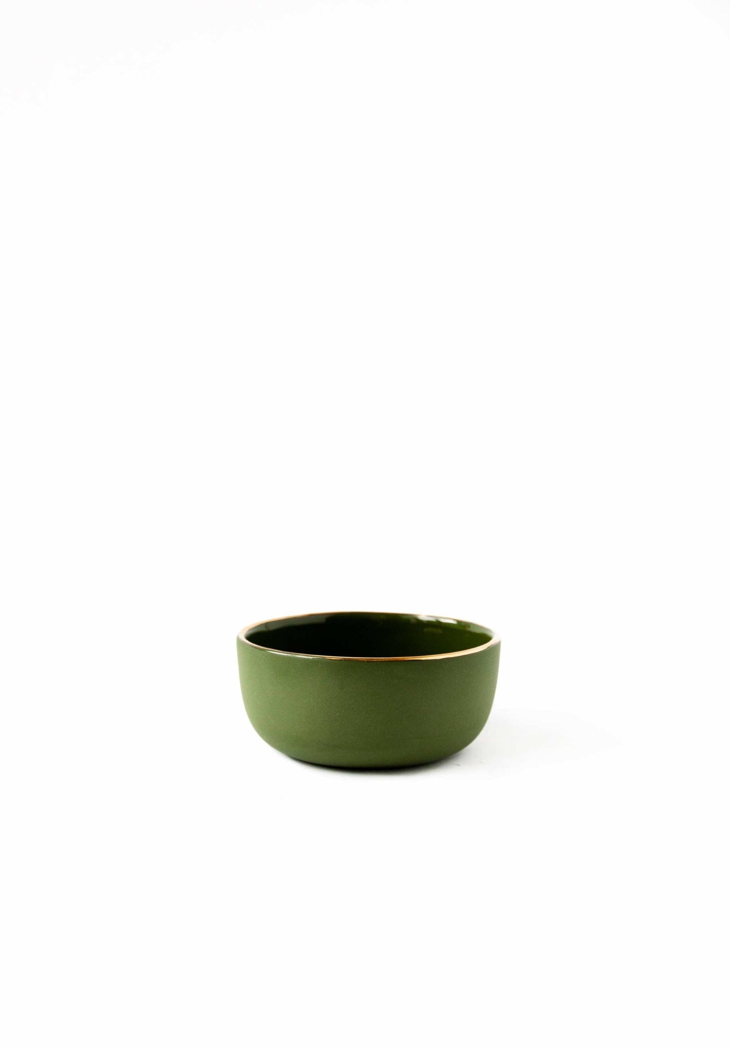 Handmade Green Porcelain Pinch Bowl and Gold Rim
