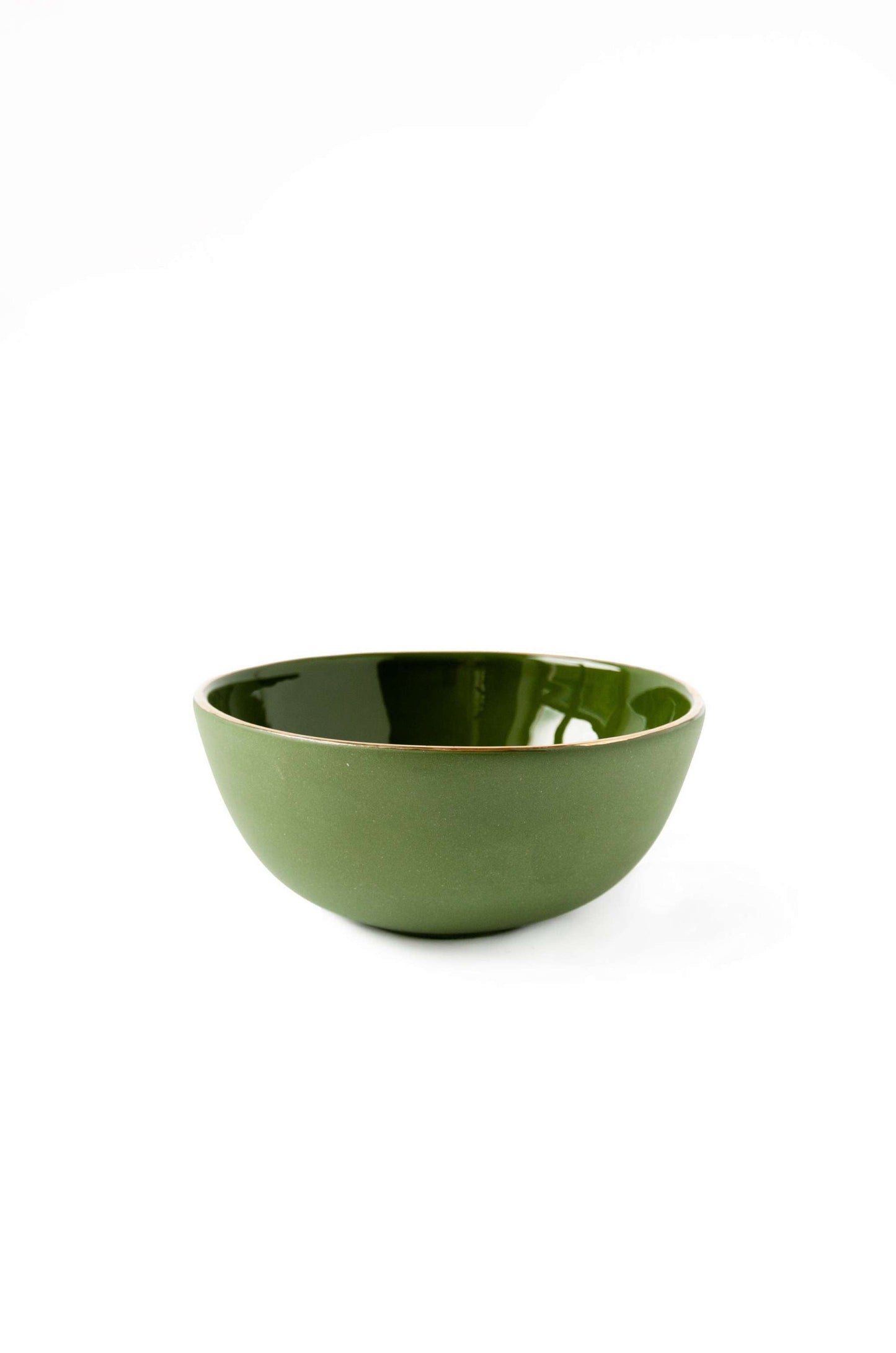 Handmade Green Porcelain Bowl with a Gold Rim