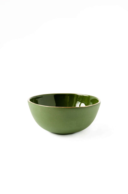 Handmade Green Porcelain Bowl with a Gold Rim