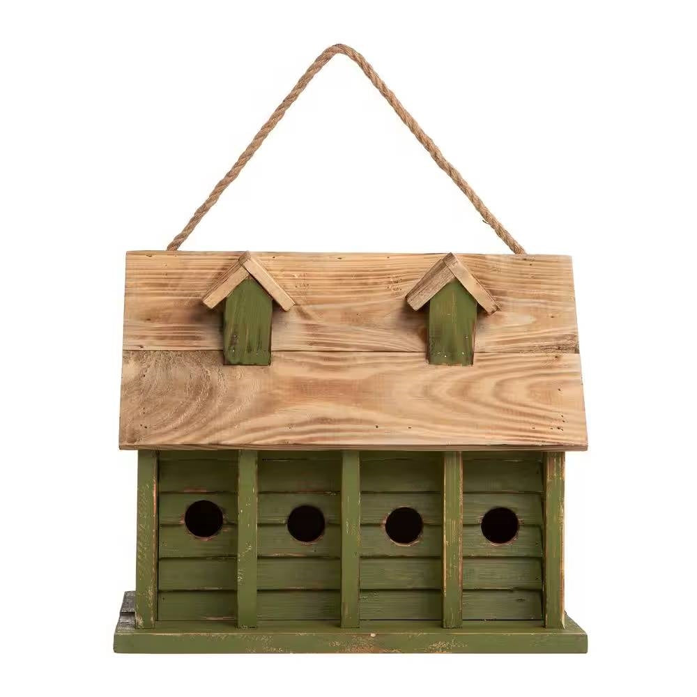 Green Wood Garden Bird House with 1 Compartment and 4 Holes - Tampa Home & Garden Store