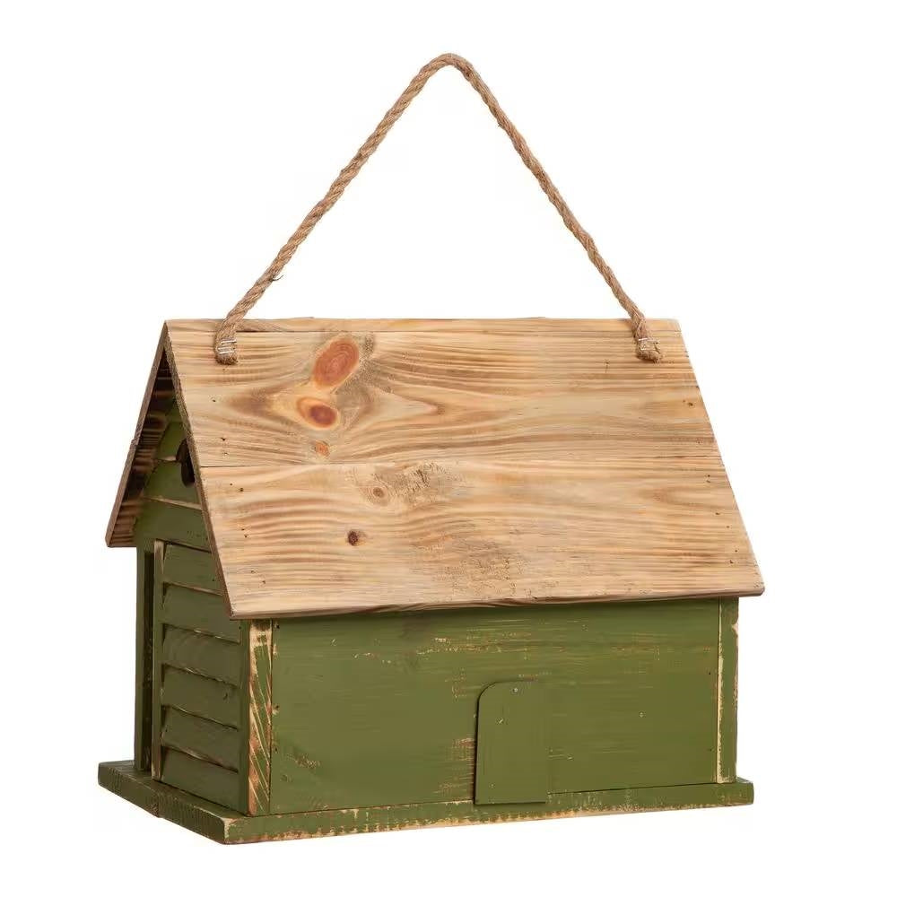 Green Wood Garden Bird House with 1 Compartment and 4 Holes - Tampa Home & Garden Store