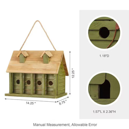 Green Wood Garden Bird House with 1 Compartment and 4 Holes - Tampa Home & Garden Store
