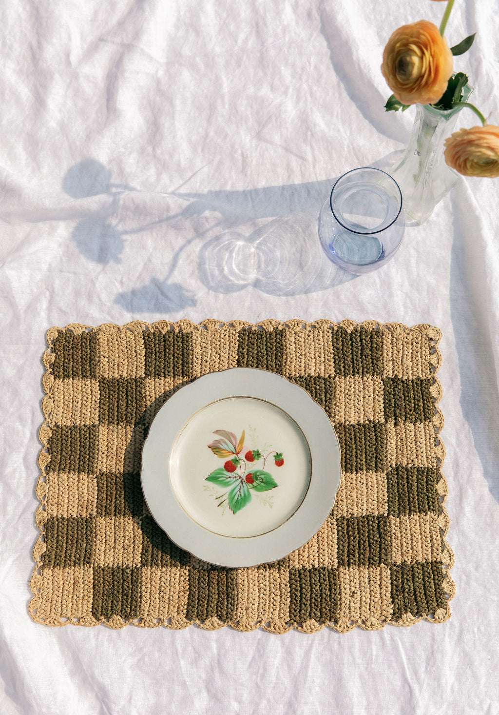 Green checked Placemat, Rectangular raffia tabletop - Tampa Home & Garden Store