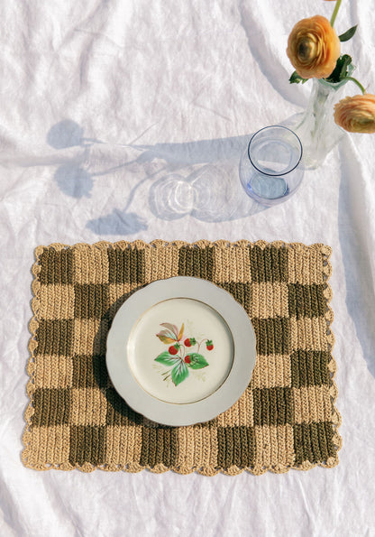Green checked Placemat, Rectangular raffia tabletop - Tampa Home & Garden Store