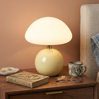 USB Mushroom Lamp Moktan Sabai table lamp with cream ceramic base and white shade on Tampa Home & Garden Store