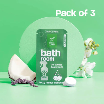 Bathroom Cleaner Refills Lavender Pack of 3, Green Llama compostable green pouch on Tampa Home & Garden Store
