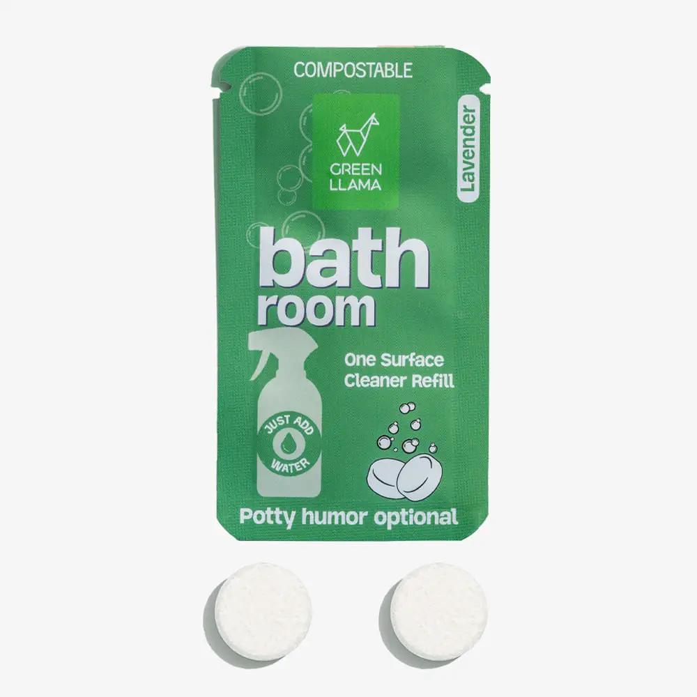 Bathroom Cleaner Refills Lavender Pack of 3 by Green Llama in a green compostable pouch on Tampa Home & Garden Store