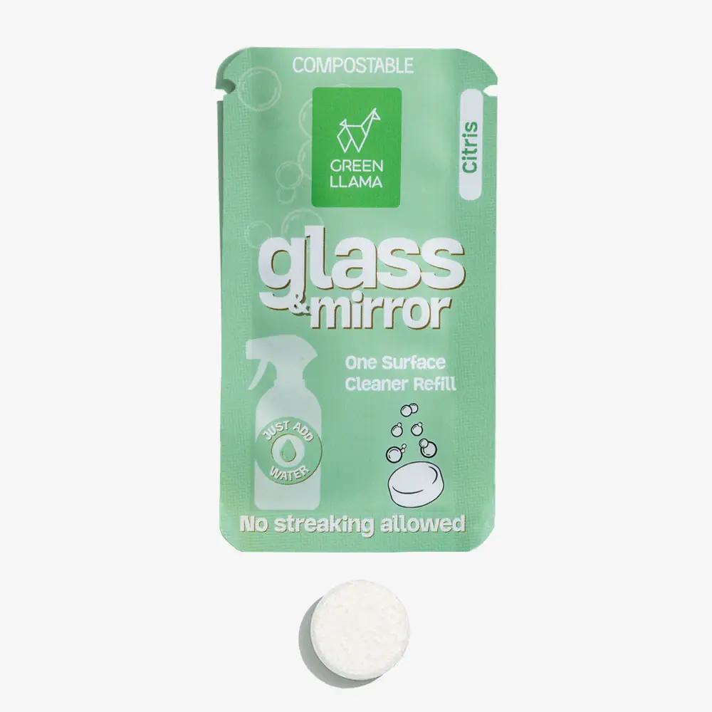 Glass & mirror cleaner refill pouch Green Llama pack of 3 with litsea cubeba scent compostable on Tampa Home & Garden Store