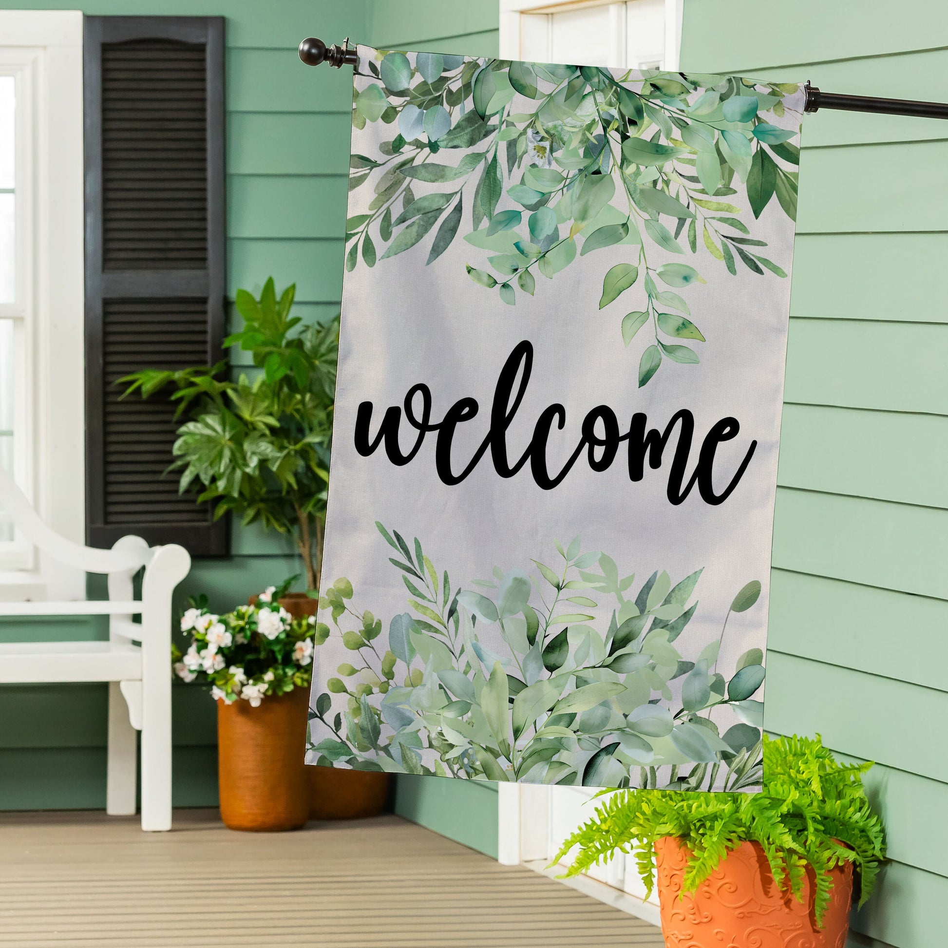 Greenery Welcome Burlap House Flag - Tampa Home & Garden Store