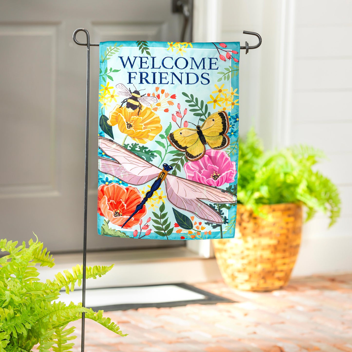 Greenhouse Garden Welcome Friends Applique Garden Flag - Tampa Home & Garden Store