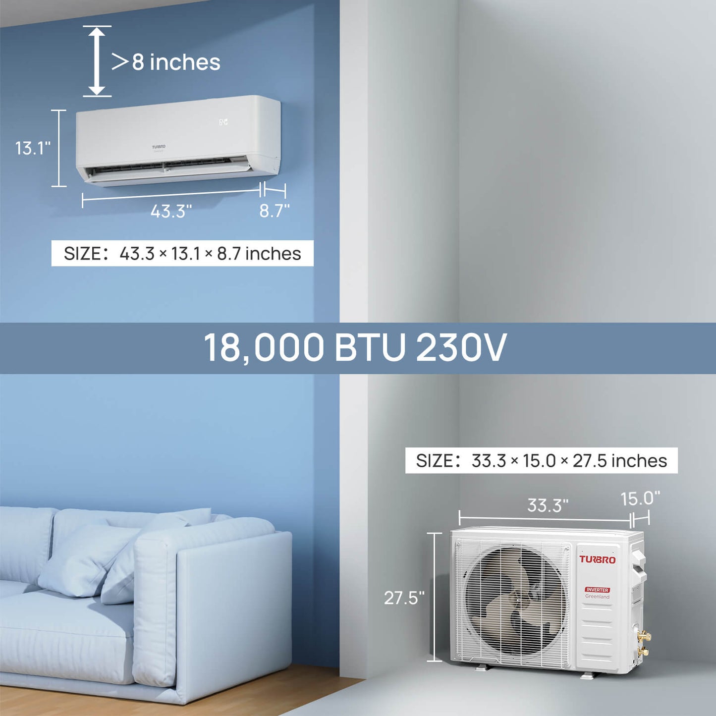 Greenland 18,000 BTU WiFi Ductless Mini Split AC with Heat Pump (R454B) - Tampa Home & Garden Store