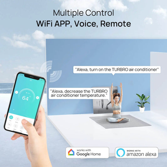 TURBRO Greenland 36000 dual-zone mini split AC with WiFi app control and smartphone view on Tampa Home & Garden Store