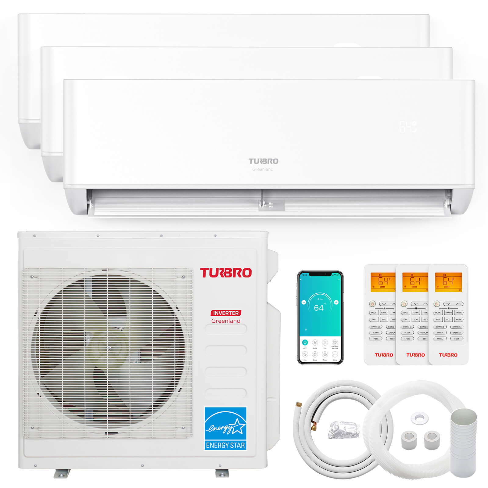 Greenland 36,000 BTU Tri-Zone(3) Mini Split AC with Heat Pump (R454B) - Tampa Home & Garden Store