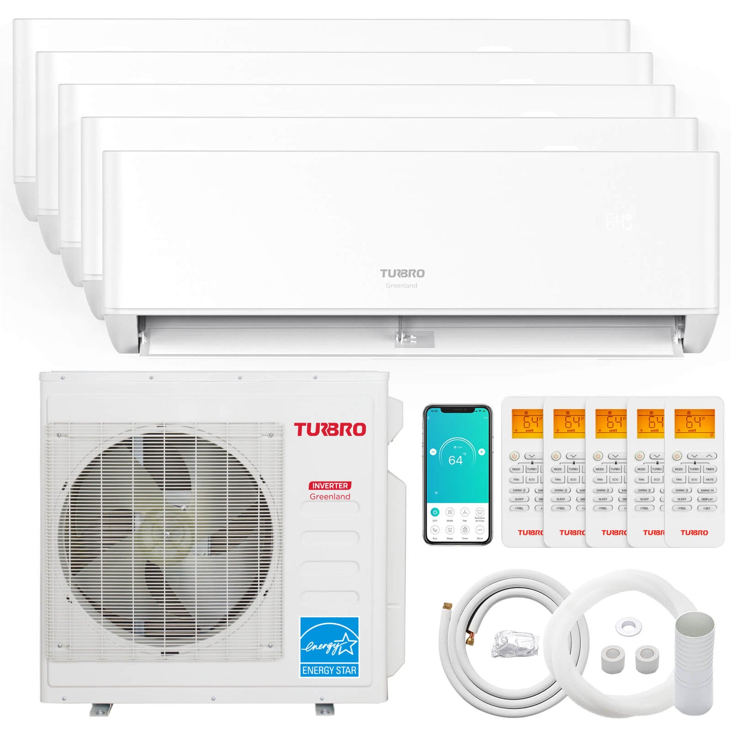 Greenland 42,000 BTU Penta-Zone(5) Mini Split AC with Heat Pump (R454B) - Tampa Home & Garden Store