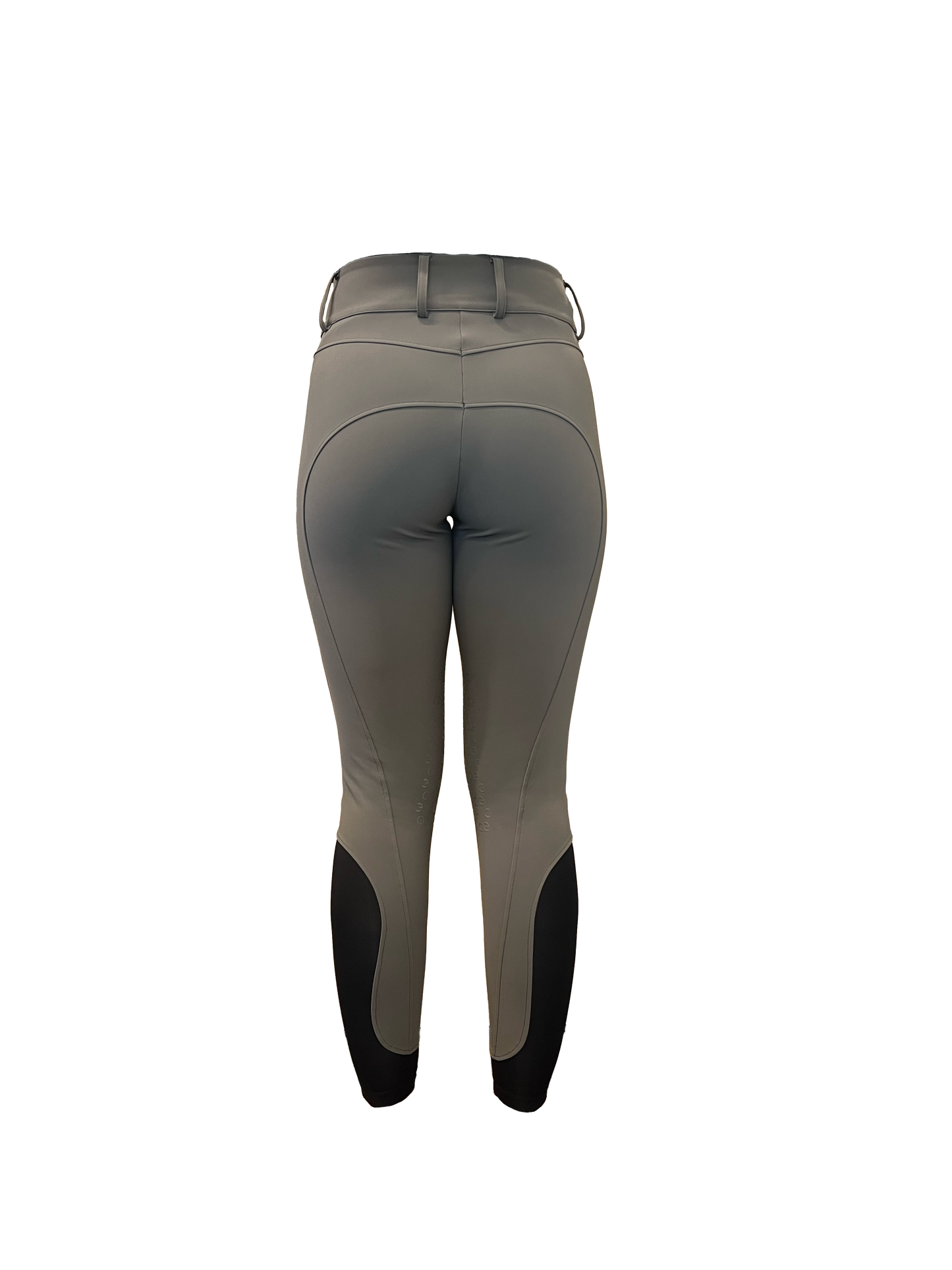 American Equus Performance Breeches grey back view with contoured seat and black knee patches on Tampa Home & Garden Store