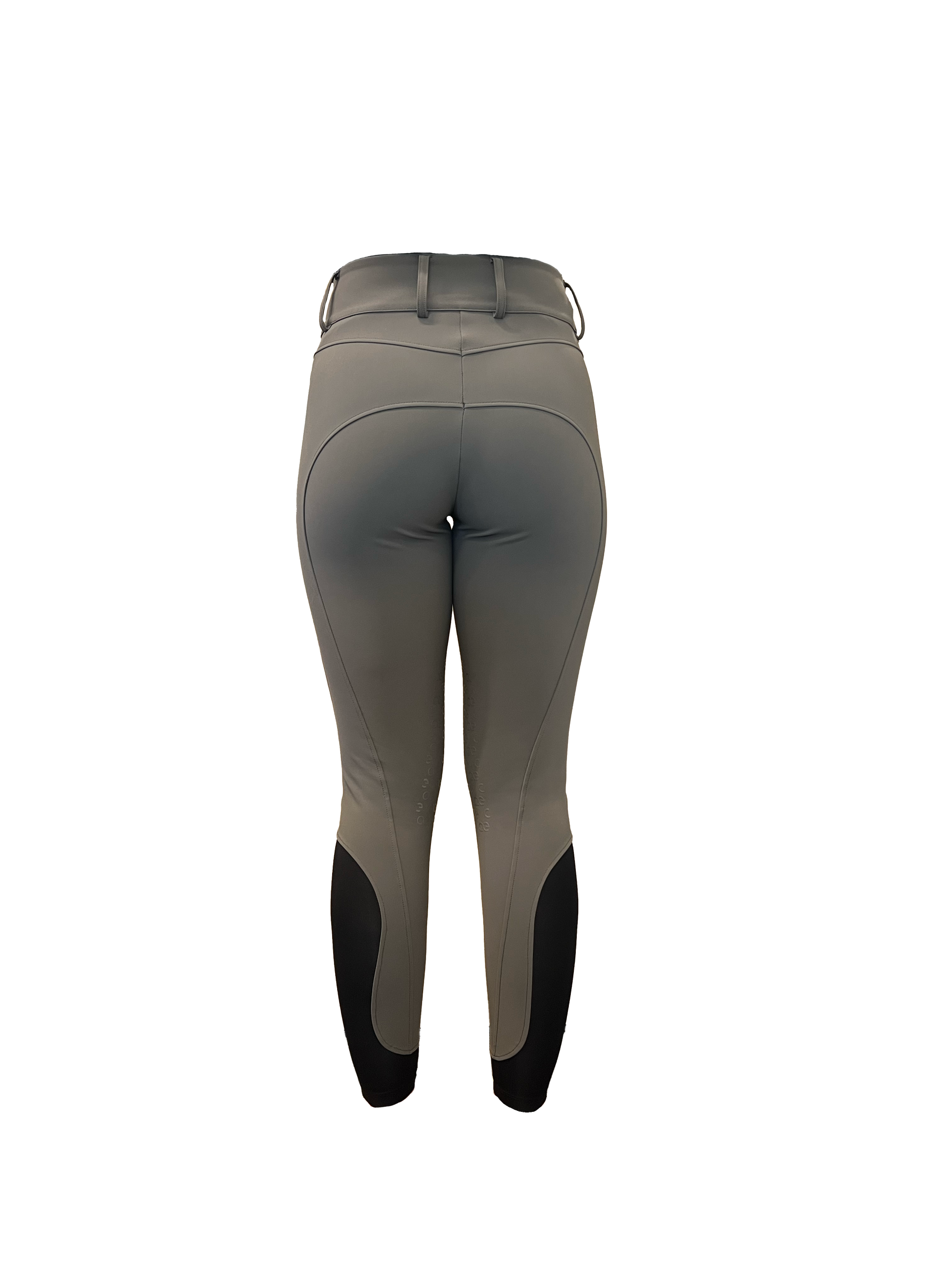 American Equus Performance Breeches grey back view with contoured seat and black knee patches on Tampa Home & Garden Store