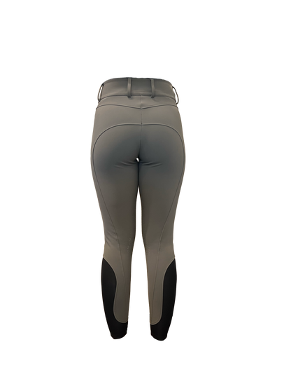 American Equus Performance Breeches grey back view with contoured seat and black knee patches on Tampa Home & Garden Store
