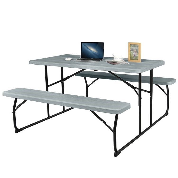 Grey Folding Picnic Table with 2 Benches Outdoor Patio Dining Set - Tampa Home & Garden Store